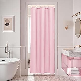 AooHome 36x72 inch Stall Shower Curtain Liner, Polyester Classic Solid Color Shower Curtain with Hooks, Weighted Hem, Waterproof, Pink