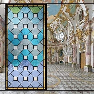 Stained Glass Church Style Decorative Privacy Window Film Static Cling No Adhesive Heat Control Glass Sticker for Home Office W16.5 x H24.4(42x62cm)
