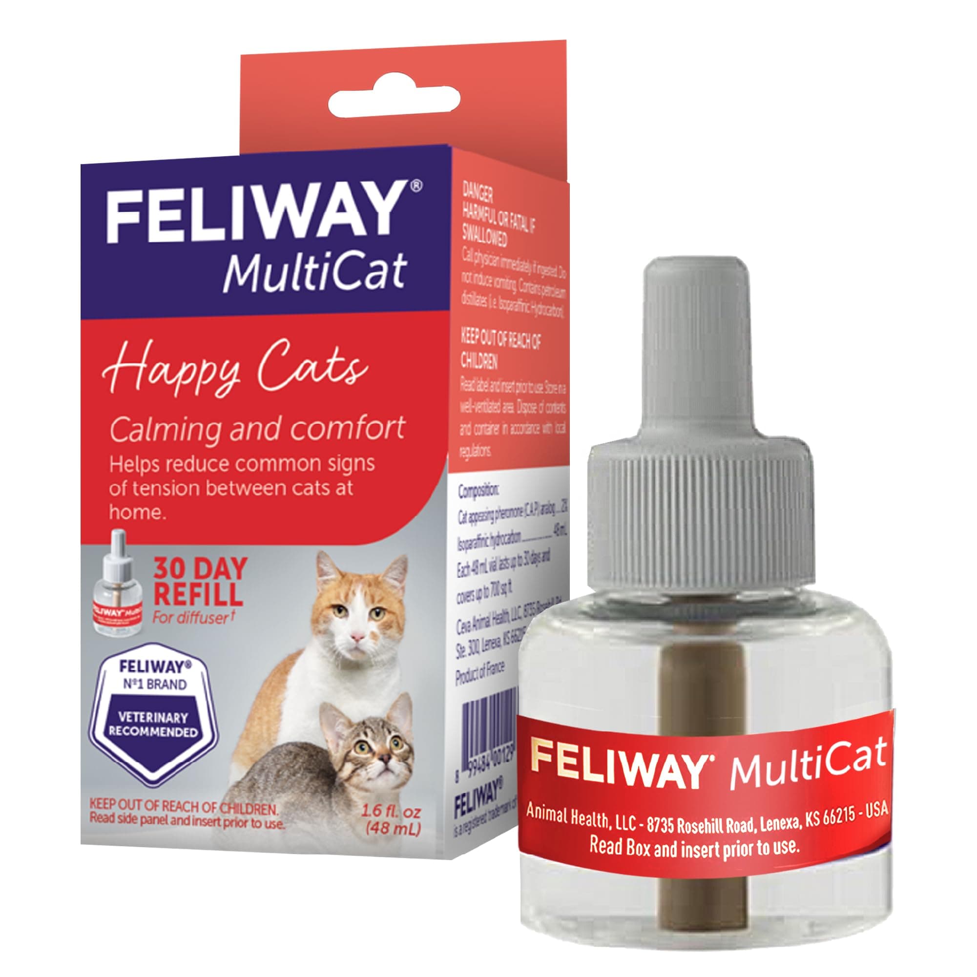 FELIWAY® MultiCat 30 Day Cat Calming Refill for Pheromone Diffuser, 48ml - 1x 30 Day - Helps Reduce Conflicts and Signs of Tension in Multi-Cat Households