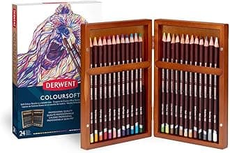 Derwent Colored Pencils, ColourSoft Drawing, Art, Gift Set in Wooden Box, 24 Count (2300153)