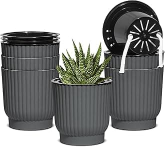 T4U 4 Inch Plant Pots Self Watering, 6 Pack African Violet Pots, Small Plant Pots for Plants, Small Indoor Plant Pot, Self Watering Planter for African Violet, Succulents (6 Pack 4" Pots, Gray)