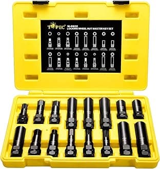 Topec 16 SAE Metric Piece Locking Lug Master Key Set, Wheel Lock Removal Kit for The Purpose of Easily Removing Locking Lug Nuts on Aftermarket Wheels