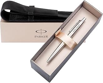 Personalised Engraved Parker Jotter Stainless Steel Ballpoint Pen With Choice Of Traditional Engraving + Leather Case