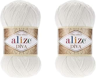 Diva Yarn Hand Knitting 100% Microfiber Acrylic Silk Effect Thread Crochet Art Lace Craft 2 Skeins 200gr 767 Yds (450 - Pearl)