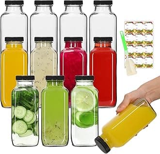 AuroTrends 12 oz Glass Bottles with Lids 12Pack, 360ml Glass Bottles for Juicing, Water, Kombucha - Portable Glass Juicing Bottles Reusable Glass 12oz (12fl.oz, Set of 12)