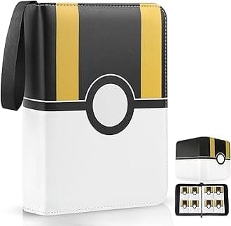 Card Binder 4 Pocket, Trading Card Holder Fits 400 Cards With 50 Removable Sleeves, Portable Collection Card Ablum, Game Card Case book With Zipper for Gift - Black