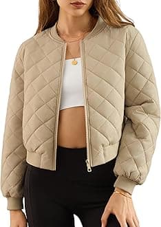 Fengbay Womens Quilted Jackets Full Zip Lightweight Bomber Jacket Long Sleeve Padded Jacket Casual Winter Warm Coats with Pockets