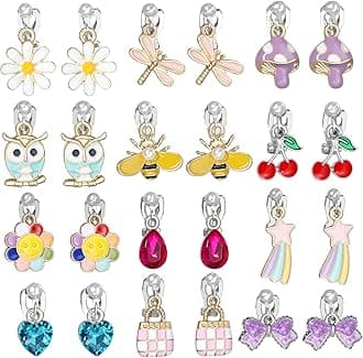 PinkSheepClip On Earrings for Little Girls Kids Jewelry 12 Pairs Gift for 4/5/6/7/9/10 Years Old Unicorn Cat Flower Earring (classic)