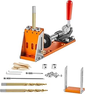 VEVOR Pocket Hole Jig Kit, Adjustable and Easy to Use Pocket Hole Jig System with Step Drills, Wrenches, Drill Stop Rings, Screws and Square Drive Bits, Dual Scale Marks, for DIY Carpentry Projects