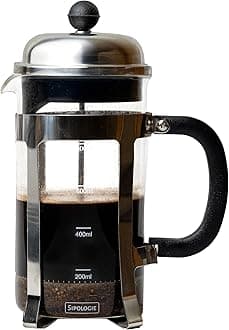 Vintage Silver French Press Coffee Maker 1000ml, Silver, 4-Level Filtration, Heat Resistant Borosilicate Glass, Stainless Steel Housing, Measurement Marking, Coffee Spoon, Extra Filter Mesh