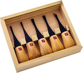 FLEXCUT Palm Tool Beginner's Set 5PC: Ashwood Handles, Steel Blades, Straight Edge, Wood Carving Whittling Tools