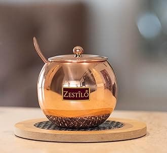 Copper Coated Stainless Steel Ghee Pot with Spoon | 275ml Oil & Ghee Container for Kitchen | Rust-Resistant Ghee Dispenser Jar for Indian Cooking 275 ml