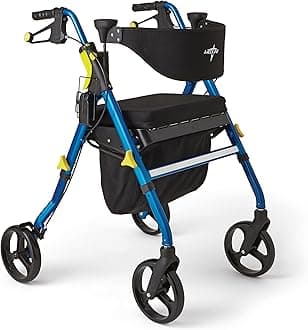 Medline Premium Empower Folding Mobility Rollator Walker with 8" Wheels, Blue