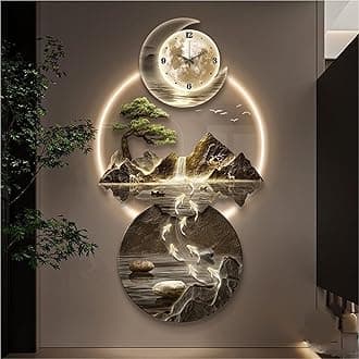 Modern 3D Wall Art Sculpture with LED Light, Plug-in Clock Home Decor, UV Engraved Wall Hanging for Bedroom, Living Room, Apartment(A,19.7"x39.4")