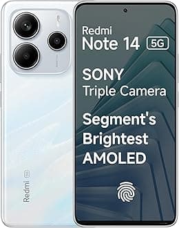 Redmi Note 14 5G (Mystique White, 8GB RAM 256GB Storage) | Global Debut MTK Dimensity 7025 Ultra | 2100 nits Segment Brightest 120Hz AMOLED | 50MP Sony LYT 600 OIS+EIS Triple Camera