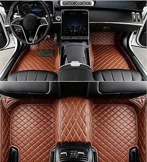 Custom All-Weather Protection Leather Car Floor Mats for Cars Sedan SUV Sports Car Waterproof Floor Mat (Light Brown)