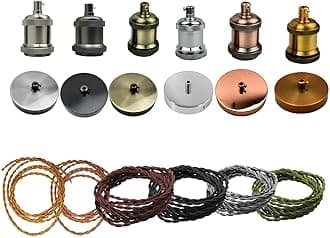 Vintage Light Fitting Ceiling Rose Fabric Cable Pendant Lamp Holder accessories (Chrome, White+Satin Nickel)