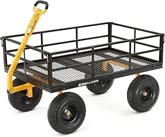 Gorilla Carts GOR1400-COM Steel Utility Garden Cart, Heavy-Duty Convertible 2-in-1 Handle and Removable Sides, 12 cu ft, 1400 lb Capacity, Black