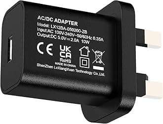 5V 2A 10W Black USB Charger, UK USB Plug, USB-A Output, 100V-240V Input, for Phone, Tablet, Speakers