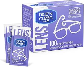 Nice 'n Clean SmudgeGuard Lens Cleaning Wipes (100 Total) | Pre-Moistened, Individually Wrapped | Non-Scratching & Non-Streaking | Safe for Eyeglasses, Goggles, & Camera Lens