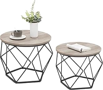 VASAGLE Vintage Style Nesting Table Large/Diameter 50cm Small/Diameter 40cm Round Easy Assembly Multi-purpose High Stability Large and Small Set
