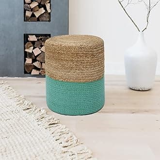 THE HOME TALK Ottoman Pouf | Hand-Braided |100% Jute | Large Funiture Pouf | Footrest, Bean Bag, Floor Chair | Great for The Living Room, Bedroom & Kid?s Room | 14 x 14 x 16 Inch | Natural Turquoise
