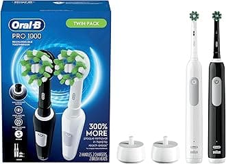 Oral-b Pro 1000 Crossaction Electric Toothbrush, Powered by Braun, Black and White, 2 Count