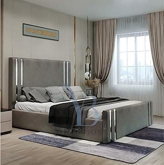Velvet Upholstered Sleigh Bed Frame with Headboard and Footboard, Luxury Bedroom Set (Grey, 6FT Super King Size Bed Frame)