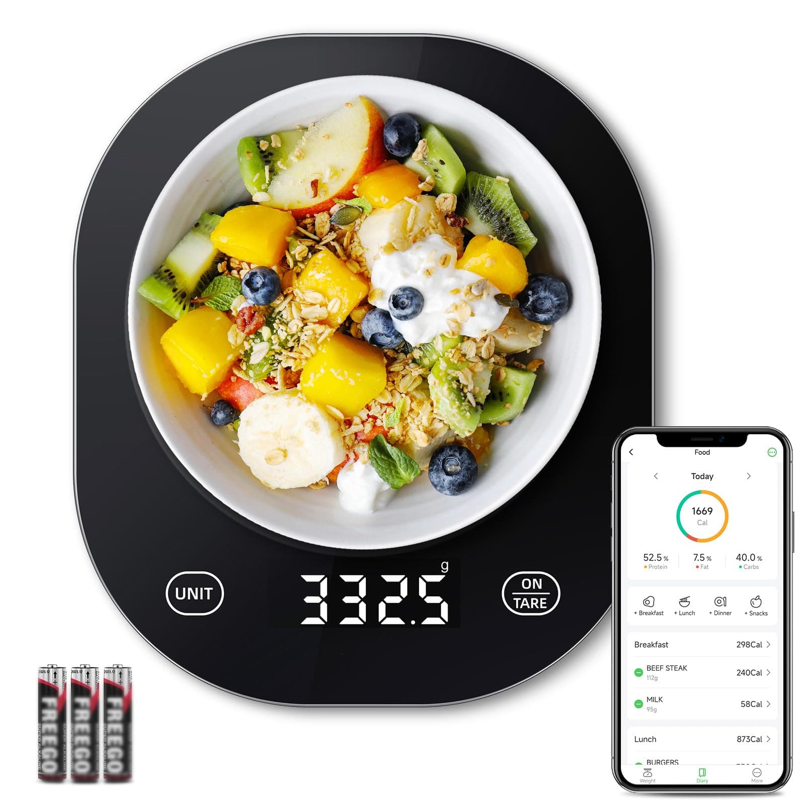 arboleaf Kitchen Scale, Digital Scale, Cooking Scale, Smart Scale, Smart Scale, Smart Scale, Multi-functional, Smartphone-linked, Nutritional Analysis, 1 g Unit, 0.4 - 1.2 lbs (2 - 5 kg), Electronic