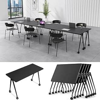 6-8 Person Conference Table Folding Conference Table for Office、Training, Seminar,Schools Modern Wood Conference Meeting Room Table Large Rectangular Conference Room Tables (6, Black, 55in)