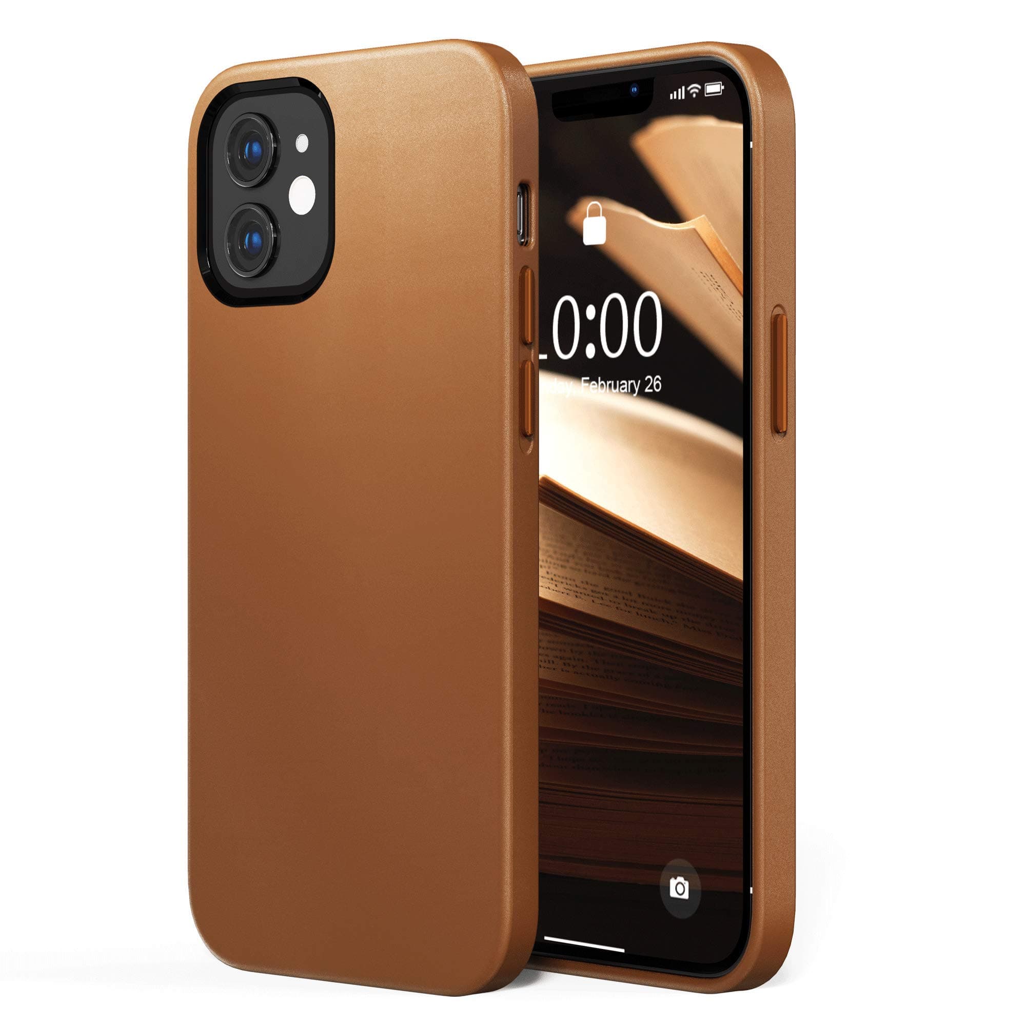 SURPHY Designed for iPhone 12 case and iPhone 12 Pro case, Premium Faux Leather Phone Case (with Metallic Buttons & Microfiber Lining) for iPhone 12 & 12 Pro 6.1 inches 2020, Brown