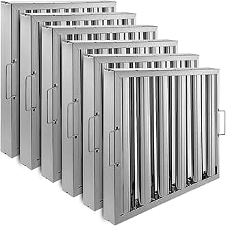 VBENLEM Pack of 6 Hood Filters 19.5W x 15.5H Inch, 430 Stainless Steel 5 Grooves Commercial Hood Filters, Range Hood Filter for Grease Rated Commercial Kitchen Exhaust Hoods