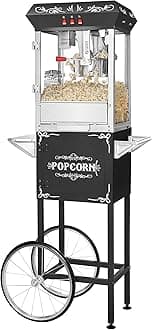 Great Northern Popcorn Black 8 oz. Ounce Foundation Vintage Style Popcorn Machine and Cart
