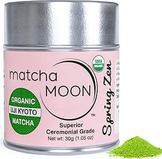 Matcha Moon Spring Zen Superior Ceremonial Grade Matcha Green Tea Powder | Traditional Organic Japanese Matcha Powder from Uji Kyoto | Ideal for Daily Tea Rituals, Lattes & Mindful Wellness - 30g Tin