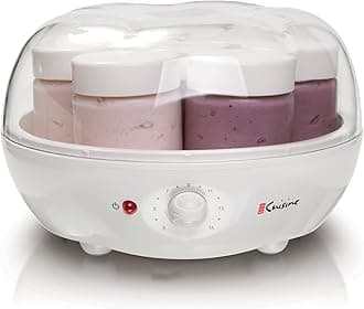 Euro Cuisine YM100 Automatic Yogurt Maker with 7 - 6oz Glass Jars & 15 Hour Timer, Electric Yogurt Maker with Auto Shut Off, Promote Gut Health