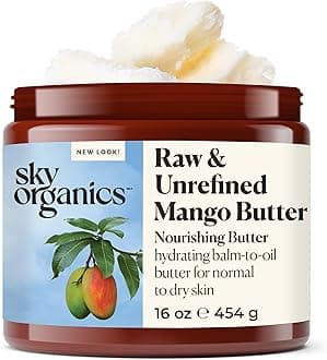 Sky Organics Mango Butter for Body & Face, 100% Raw and Unrefined Nourishing Butter for Light, Daily Hydration and Promotes Soft, Smooth, Heathy-Looking Skin, Suitable for Normal to Dry Skin, 16 Oz