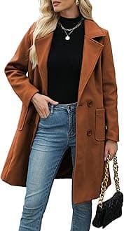 Bankeng Women Winter Wool Blend Camel Mid-Long Coat Notch Double-Breasted Lapel Jacket Outwear