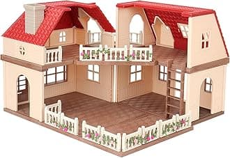 - Family Cozy Cabin Doll House Playset, Dollhouse Furniture and Accessories,DIY Cottage Pretend Play Dollhouses, for Toddlers, Boys & Girls