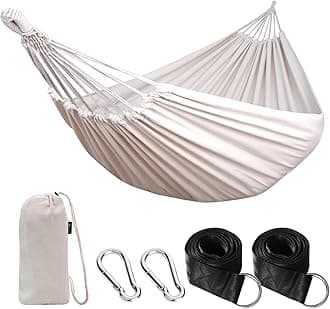 Cotton Hammock Portable Camping Hammocks for Hanging Sturdy Garden Comfortable Fabric Hammock with Tree Straps Up to 660lbs with Travel Bag for Camping Outdoor/Indoor Patio Backyard