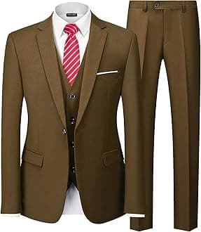 MrSure Men’s 3 Piece Suit Blazer, Slim Fit Tux with One Button, Jacket Vest Pants & Tie Set for Party, Wedding and Business