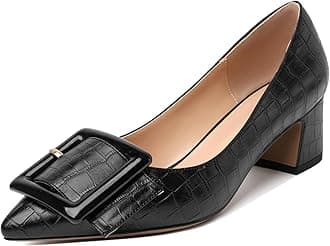 Eldof Pointed Toe Pumps,Classy 2 Inches Block Heel Chic Pumps, Confort Buckle Heel for Office Wedding Dress