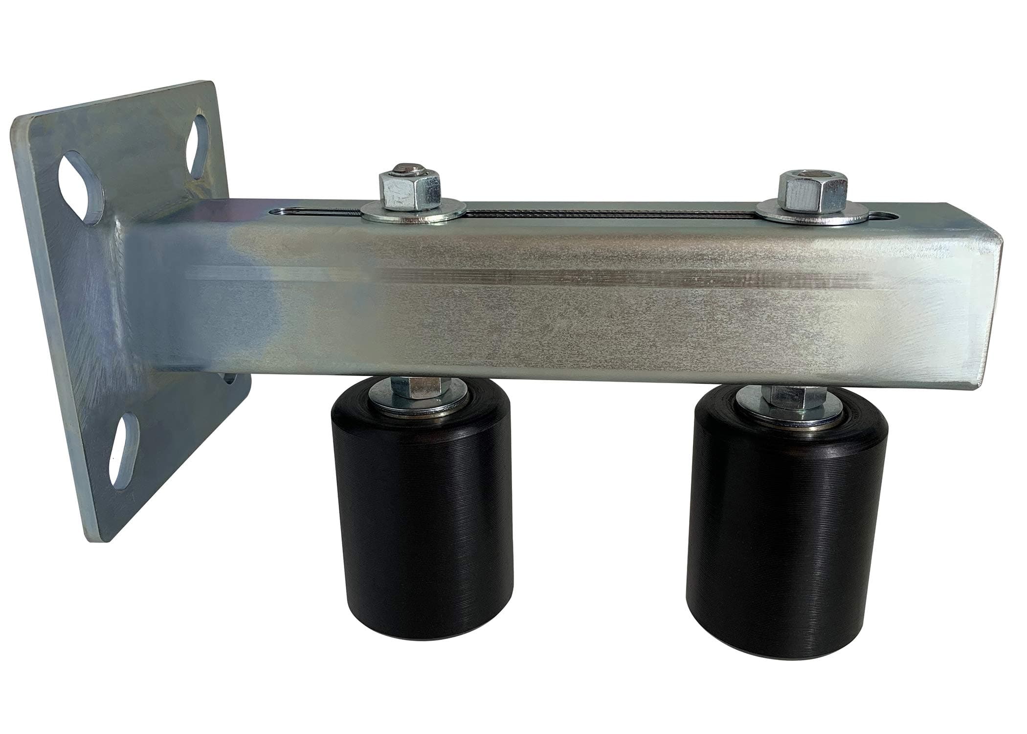 Adjustable Slide Gate Dual Guide Rollers for Sliding Rolling Gates 3" Black Rear Post Bolted Bracket Mount Double UHMW Hard Nylon Anti-Tipping Universal Fit Heavy Duty Steel Assembly - Eagle EG123