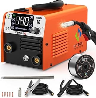 HITBOX 140A Mig Welder Machine 110v 3 in 1 Flux Core Welding/Lift TIG/Stick Gasless Wire Maquina de Soldar Upgraded Handheld Welder Gun Welding Kit High-End Chip with IGBT Inverter LED Display