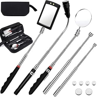 Magnetic Pick-up Tools,5PcsTelescoping Magnetic Pick-Up Tool Dad Father Christmas Gift 15lb/1lb Pick Up Rod, Telescoping Flexible 3 Led Flashlight Round/Square 360° Swivel Adjustable Inspection Mirror