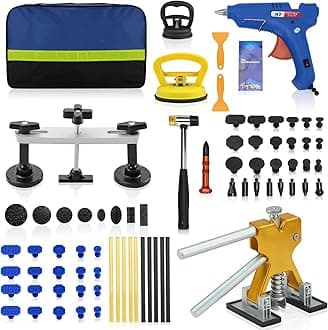 Auto Body Dent Repair Tools, 75PCS Paint-Friendly Dent Removal Kit Car Dent Repair Kit, Adjustable Dent Puller Kit with Gold Dent Lifter, Bridge Puller for Car Dent Repair