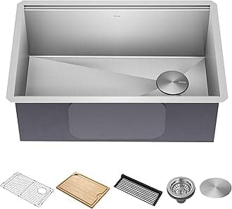 KRAUS Kore 28-Inch Undermount Workstation 16 Gauge Single Bowl Stainless Steel Kitchen Sink with Accessories, KWU110-28