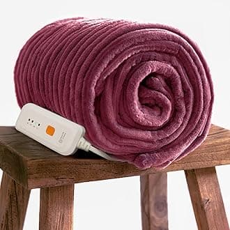 GOTCOZY Electric Blanket Heated Throw 50''X60''- Ribbed Faux Fur Heated Blanket with 4 Heating Level & 3 Hour Auto Off Heating Blanket, ETL&FCC Certified Machine Washable(Wine Red)