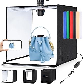 Photo Box, PULUZ 24"x24" Photo Studio Light Box for Photography Portable Large Lightbox Photo Booth Kit with 6 Colors Photo Backdrops-Dimmable 120pcs LED Beads, 5500K Lighting, US Plug