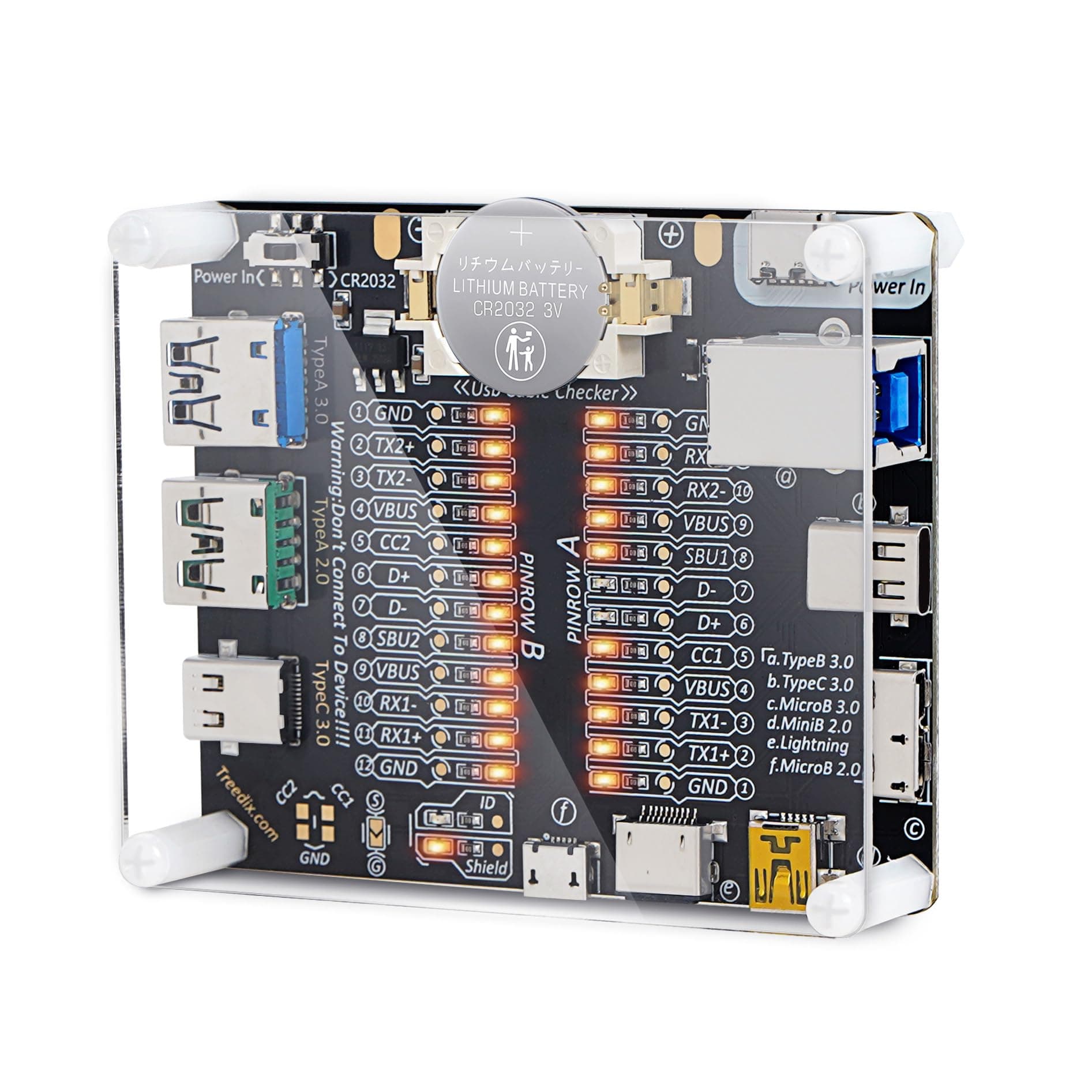 USB Cable Tester Board USB Cable Checker Data Wire with Acrylic Case Charging Test Data Line Type-C Micro Type A Type B