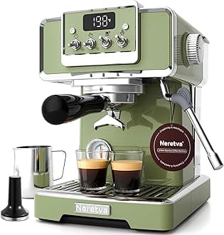 Neretva Espresso Coffee Machine, Professional Espresso Machine with Pressure Gauge 15Bar Retro Espresso Maker with Power Milk Frother Stainless Steel for Home Barista Latte and Cappuccino Maker-Green